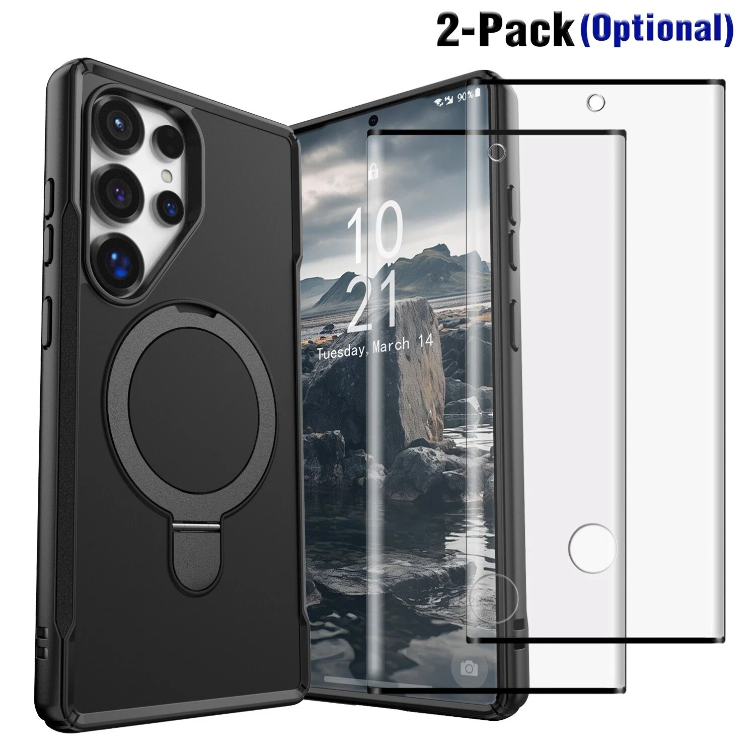 For Samsung Galaxy S24 Plus Ultra Magnetic Case Ring Stand Cover  Tempered Glass