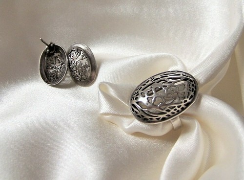 Antikschmuck, 925er Silber Ring und 925er Silber Ohrringe - Bild 9 von 12
