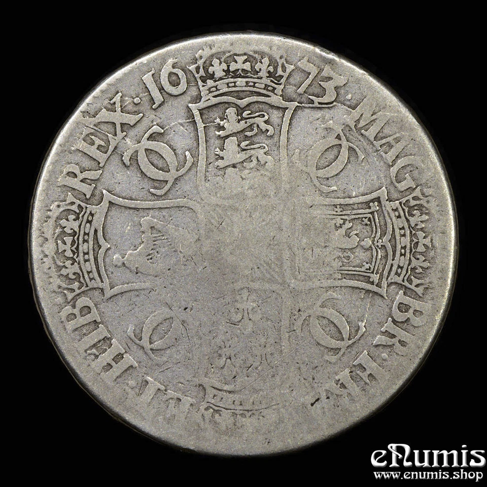 Великобритания, Карл II, Crown 1673, Vicesimo Qvinto, тонкий + - Изображение 3 из 4