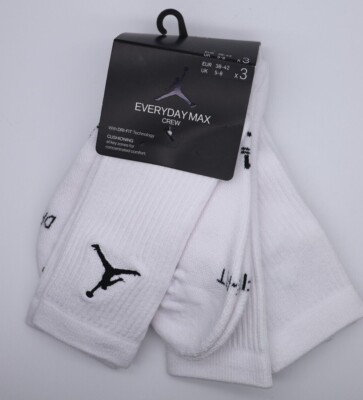 NIKE JORDAN MAX EVERYDAY CREW CUSHIONED SOCKS 3PACK WHITE SX5545-100 ALL  SIZES UK