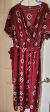 Shein 3XL NWOT Burgandy Belted Geometric Dress W/ Slit, V Neck, Cute,Lightweight