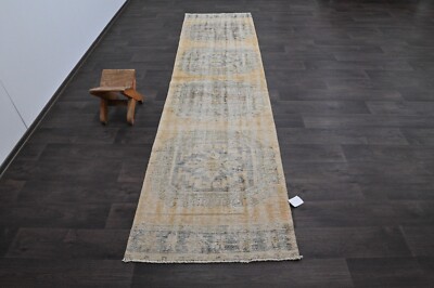 Vintage Türkischer Läufer Teppich 3x10ft Wolle Anatolisch Handarbeit Flur Ous...