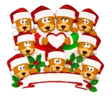 Personalize Christmas Tree Ornament Cute Family of 9 Keepsake Brown Bear Heart