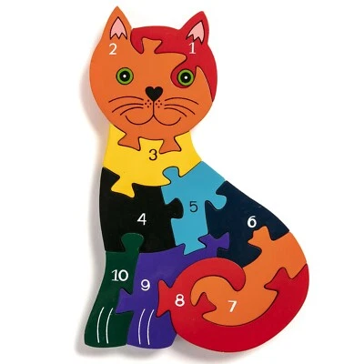 Número gato rompecabezas de madera para niños - Imagen 1 de 4