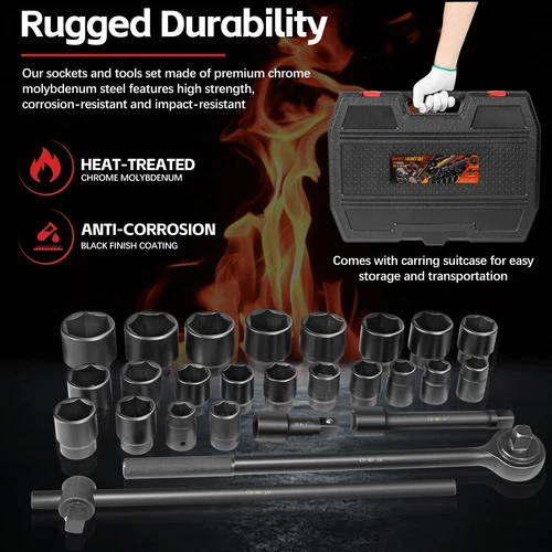 3/4" Drive Impact Socket Set, 27 pcs Standard SAE (7/8" to 2") & Metric(22-50mm) - Picture 13 of 19