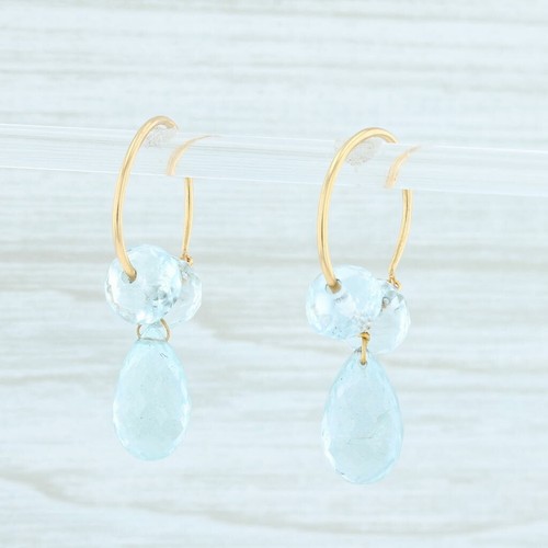 Aguamarina Briolette Pendientes de Aro 18k Oro Amarillo Nordstrom Diseñador - Imagen 4 de 5
