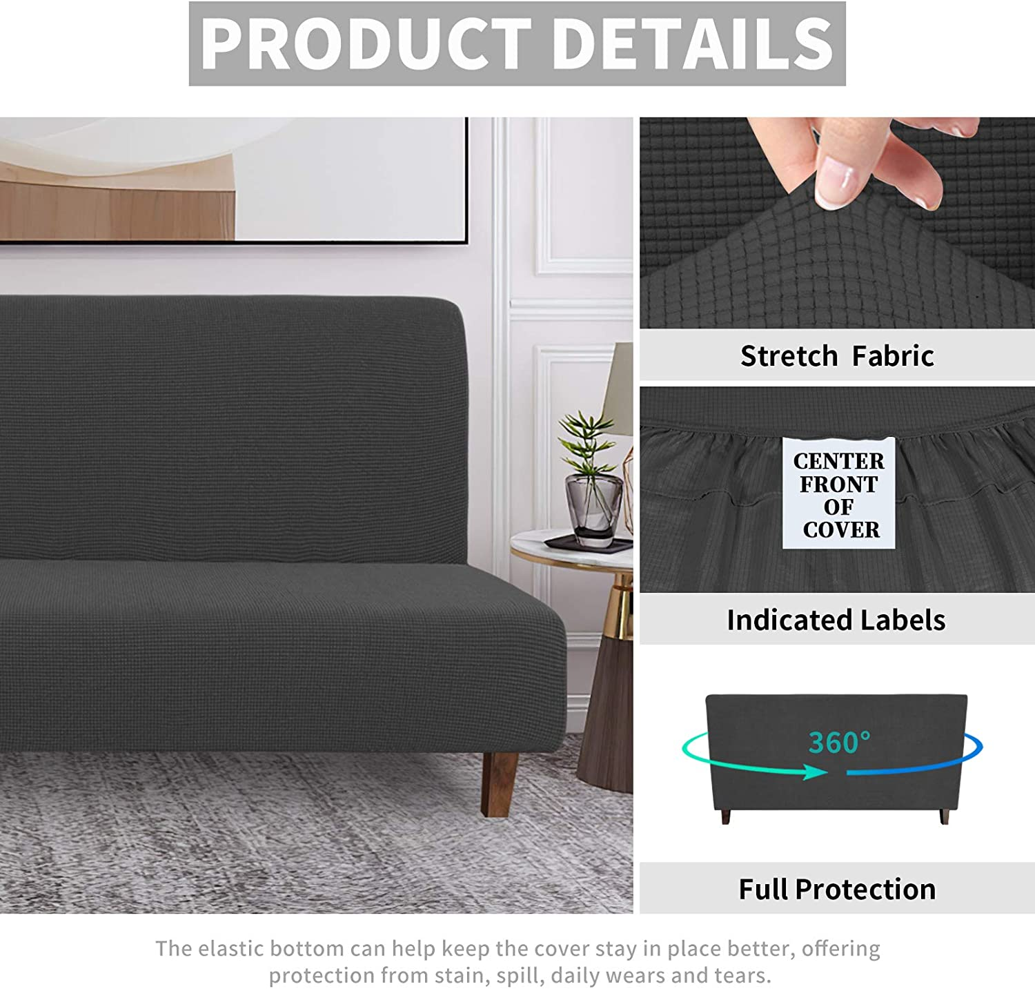 Sofa Cover Armless Futon Slipcover Bed Stretch Protector Folding Full