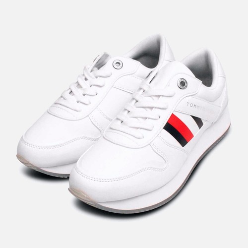 Tommy Hilfiger Città Scarpe da Ginnastica IN pelle Bianca Turchese Suola |  eBay