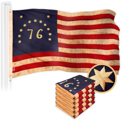 G128 5 Pack: Bennington 76 Tea-Stained Flag 2x3 Ft Embroidered 420D Polyester