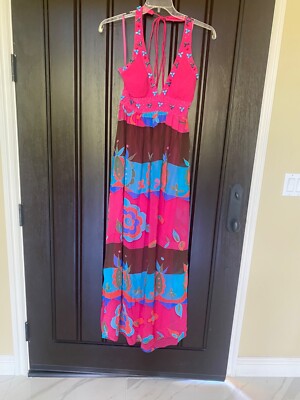 Sue Wong Silk Dress Hand Beaded Evening Fancy Pink Blue Brown Sz 6 Halter  NEW G2 | eBay