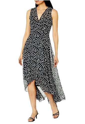 Calvin Klein Dress Womens 6 White Polka Dot Maxi Ruffle Hem Sleeveless  Tiered | eBay