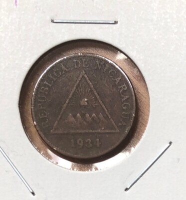 1934 REPUBLICA DE NICARAGUA  1 CENTAVO BRONZE COIN- KM# 11-MINTAGE=500,000