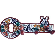 TalaMex Tecali Colorful Mexican Talavera Ceramic Key Holder, Llavero Mexicano