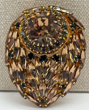 Vintage Schoffel Austria Signed Rhinestone Gold Tone Brooch
