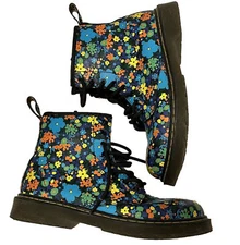 Dr Doc Martens Air Wair Boots Delaney Navy Blue Floral Side Zip Size 5 Martins