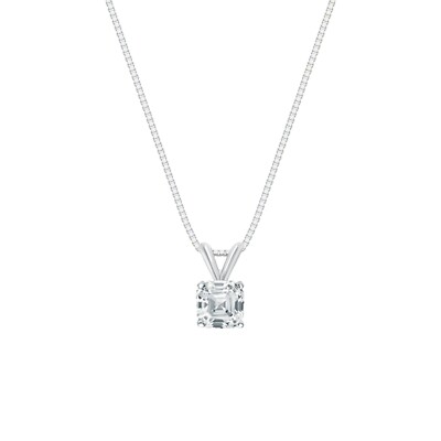 3/4 kt Asscher Lab Created gewachsener Diamant Anhänger Halskette 18 K Weißgold Kostenloser Versand