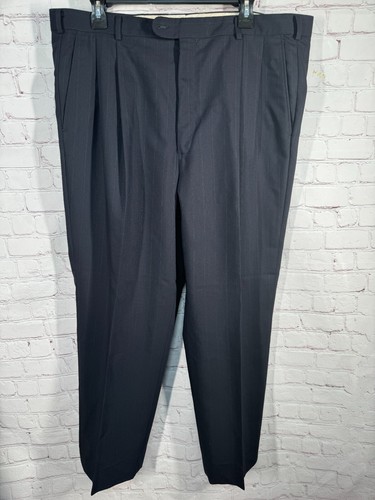 Traje HICKEY FREEMAN Para Hombres Azul Marino Rayas Plisado 2 piezas 43R Chaqueta 40x29 Pantalón - Imagen 10 de 12