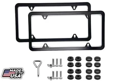 2x Black Stainless Steel Metal License Plate Frame Tag Cover With Screw Caps