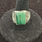Vintage Sterling Silver Southwest Style Malachite Mens Signet Ring - Size 7.5