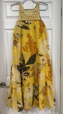 Chaudry Made In India 100% Cotton Yellow Floral Maxi Dress With Lace Top