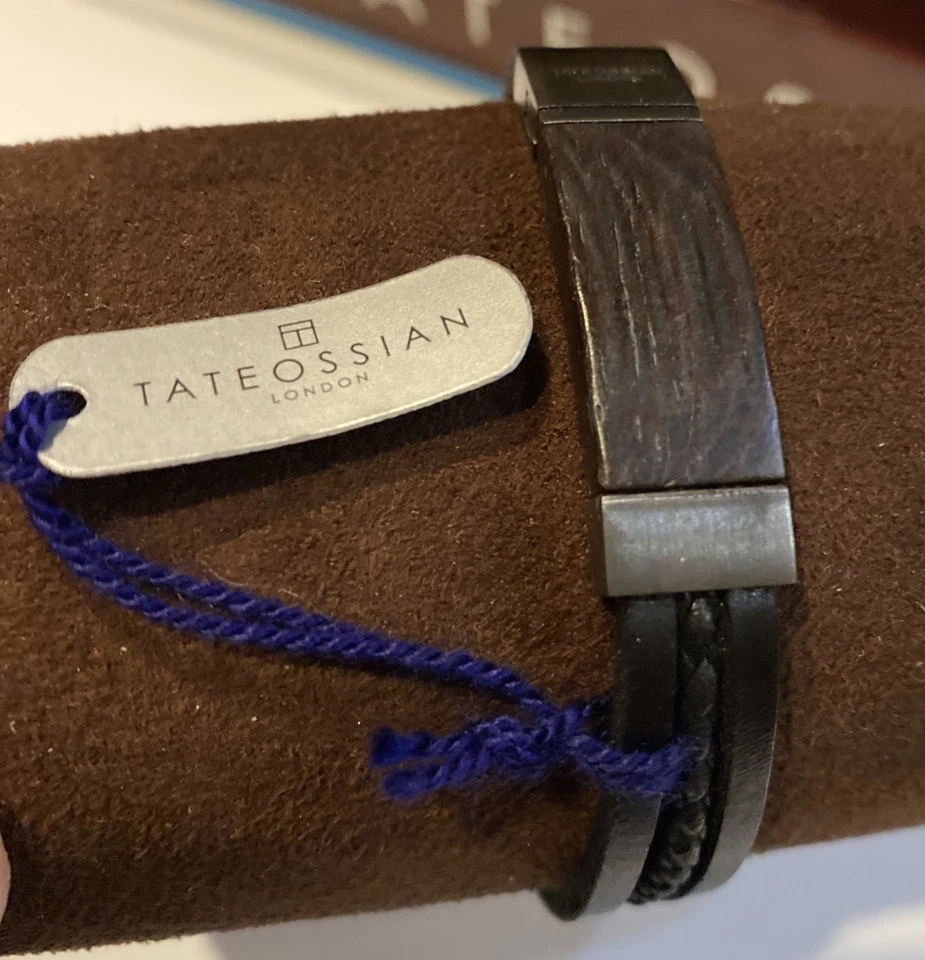 Pulsera Tateossian Cuero Plata Esterlina Madera Ébano NOS L Foto 3 de 4