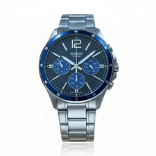 Orologio Uomo Casio MTP-1374D Acciaio Ghiera Blu Multifunzione WR50M