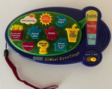 Rare V Tech Global Greetings, Hand Held French/Spanish, Learn/Quiz