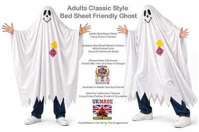 Ghost costume disguise fancy dress unisex adult (One size XL), white