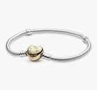 Pandora Herzverschluss Schlangenkette Armband Silber 14k vergoldet 17cm NIE GETRAGEN