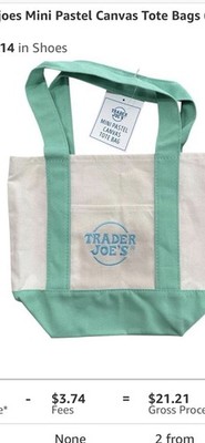 Trader Joe's Mini Pastel Canvas Tote Bag Mint Beige Reusable Solid Shopping Bag