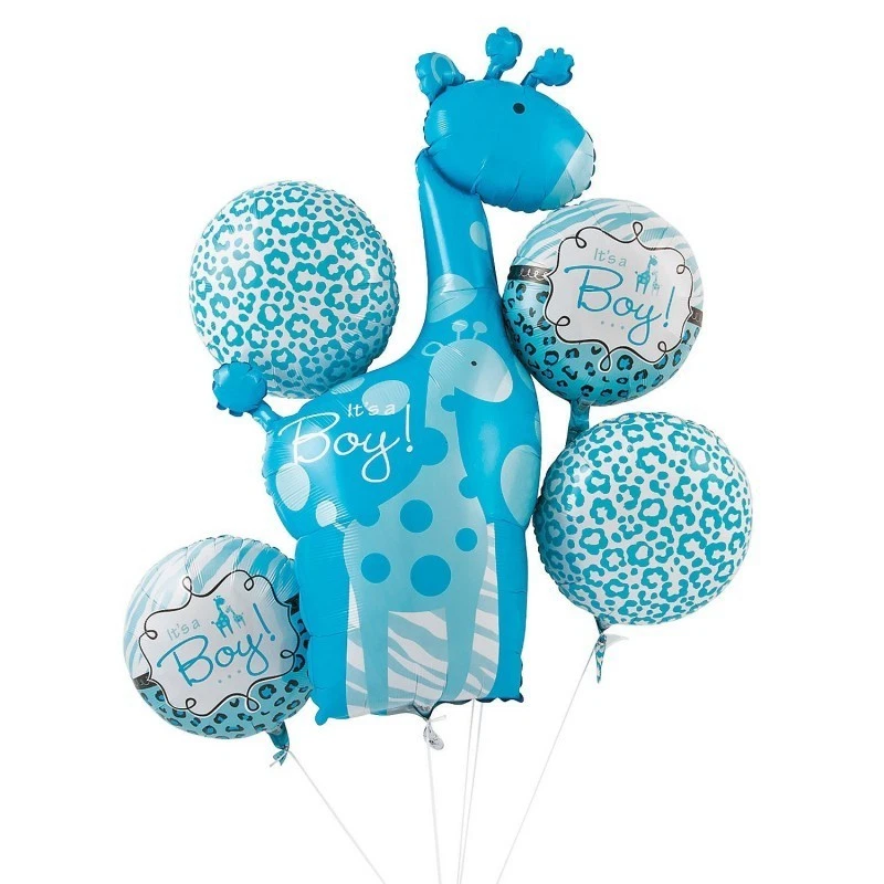 It's a Boy Giraffe Balloon Bouquet kit 5 piece Baby Shower favor Safari Animals - Image 2 of 4