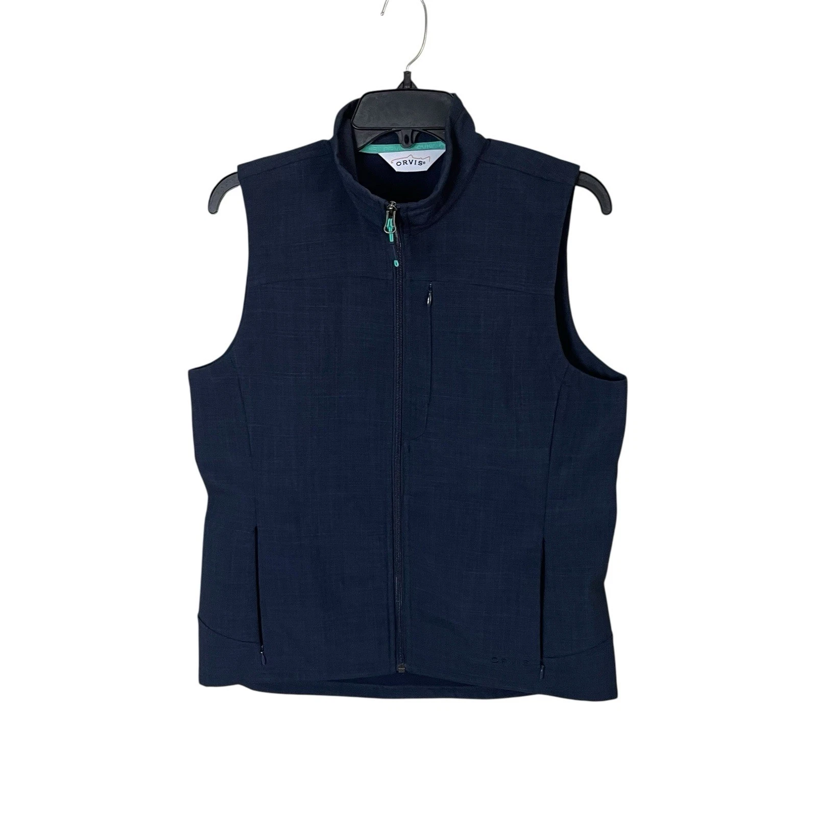 Orvis Vest Mens Small Blue Full Zip Pockets Logo Outdoor Hiking Fishing