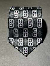 Carlos Devenezia Mens Grey Blk Lavender Gold Silk Satin Long Necktie Pre-owned