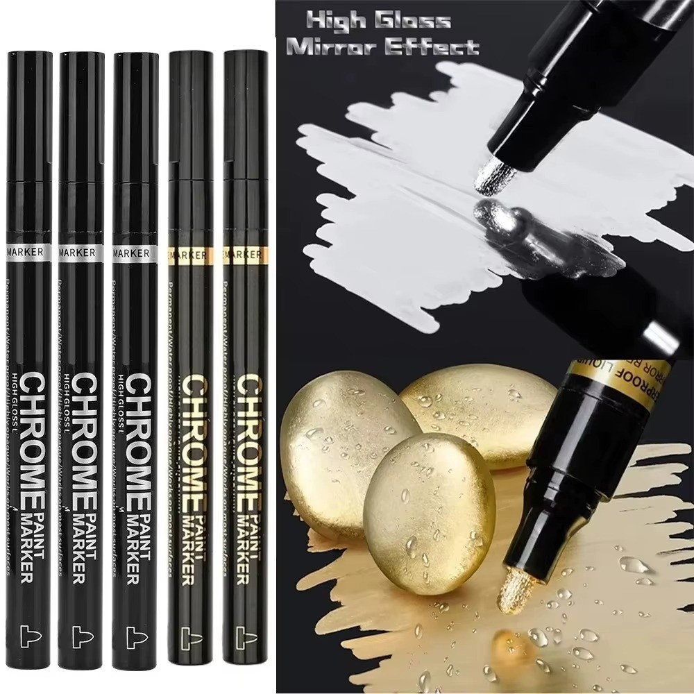 1-5pcs Chrome Pen Marker Waterproof Paint Repair Gold Silver