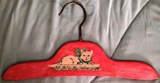 1930s Vintage Children's Wooden Clothing Hanger Pink Kitten W/Blue Bow