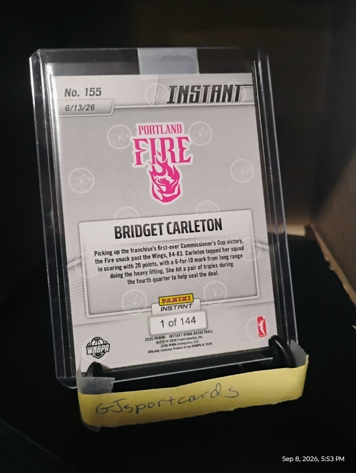 2026 Panini Instant WNBA #155 Bridget Carleton Portland Fire PR:144 Ships ASAP view 2