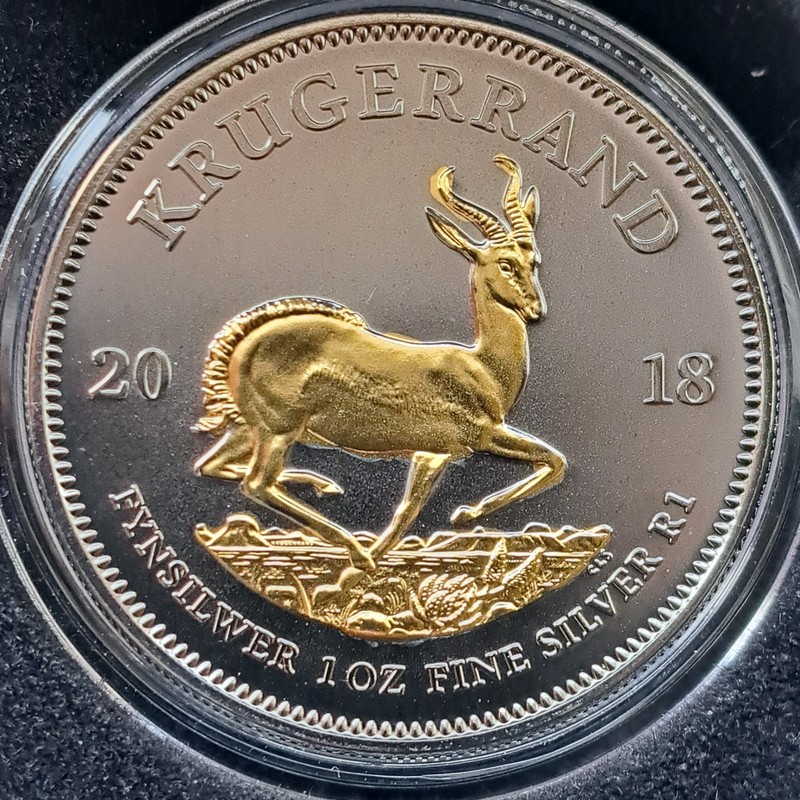 2018 1 oz S. A. Krugerand .999 Fine Silver Black Ruthenium w/ Gold Highlights