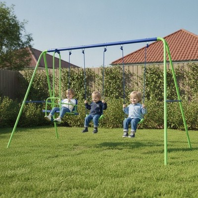 Kinderschaukel Set mit 2 Schaukeln und Gleiter - Schwerlast Metallgestell, grün, 3+