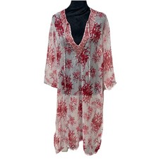 Antica Sartoria Midi Dress Beach Cover Floral Resort Vaca Sheer Tropical Coral