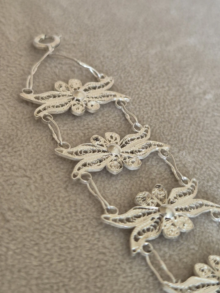 Hermosa Pulsera Vintage Filigrana Flor Envoltura Plata 925 Marcada ESTERLINA 19 cm Foto 2 de 4