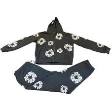 Denim Tears Hoodie and Sweatpants Mens Rhinestone Wreath Full Zip Set XL Black