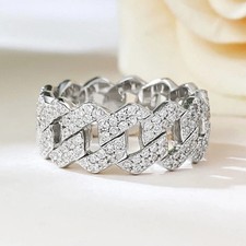 Iced MOISSANITE Prong Cuban Link Band Ring Re...