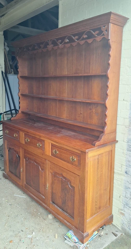 Vintage Solid Oak Welsh Dresser  Open Shelving, Drawers & Cupboards can deliver  - Image 3 of 4
