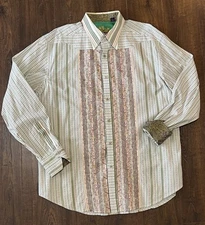 Robert Graham Mens Sz XL  Button Front Green  Floral  Shirt Embroidered