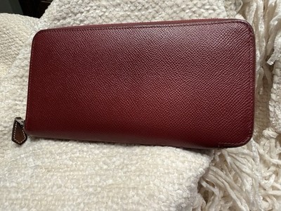 Hermes Vintage 1968 Azap Bordeaux Leather Long Zip Around Wallet  W/Silk Print