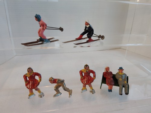 8 Barclay Manoil Lead Figures Skiers, Ice Skaters, and bench sitters ...