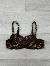 Lise Charmel Unlined Bra Sz 32E Brown Animal Print Embroidered