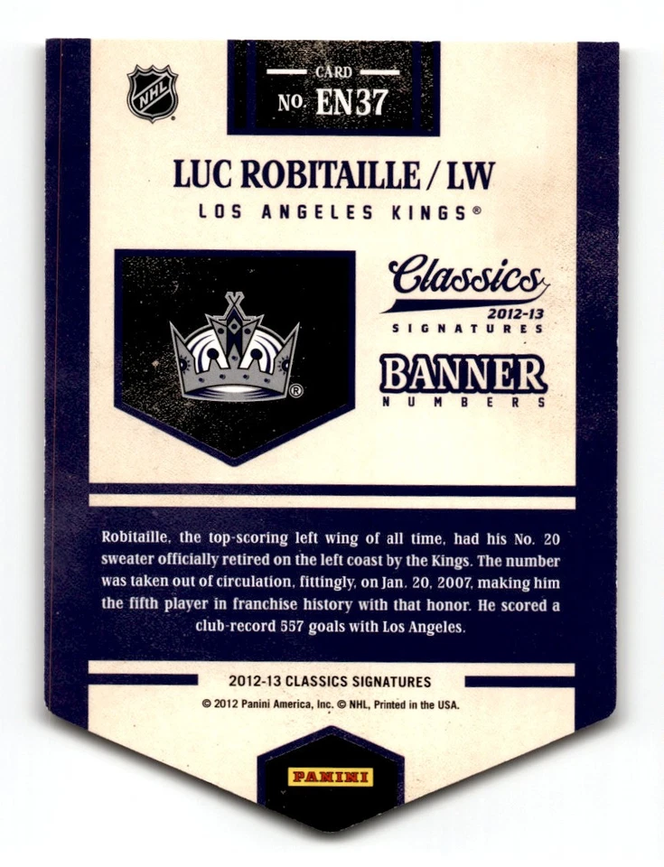 Luc Robitaille 2012-13 Panini Classics Signatures Banner Numbers #EN37 Los - Image 2 of 2