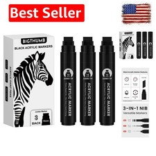 3 Pcs Black Jumbo Permanent Markers: 15mm Wide Tip Thick Acrylic Paint Pen La...