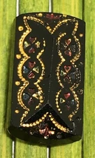 Antique Black Glass Button Rectangle Gold Foil Embedded Tunnel Shank 3/4" 